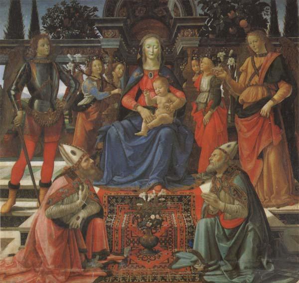 Domenico Ghirlandaio Madonna and Child Enthroned with Four Angels,the Archangels Michael and Raphael,and SS.Giusto and Ze-nobius oil painting picture